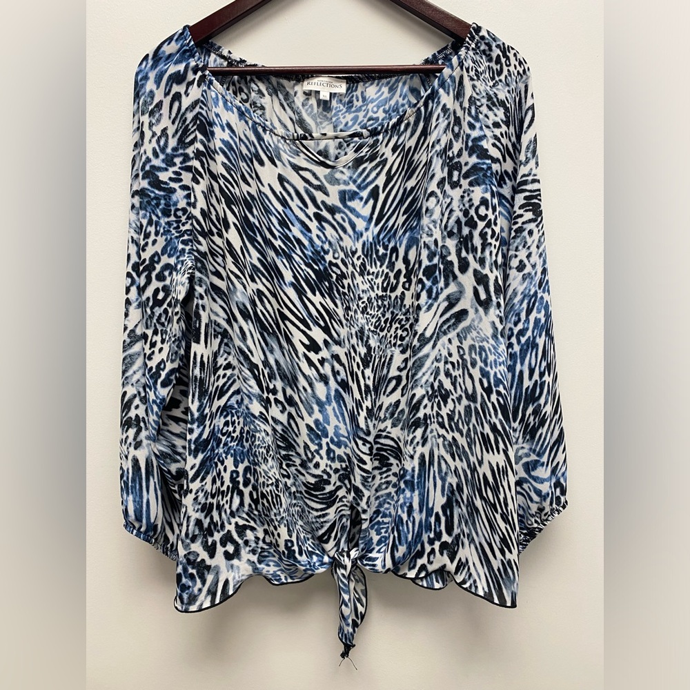 Northern Reflections Blue and Black Animal Print Top